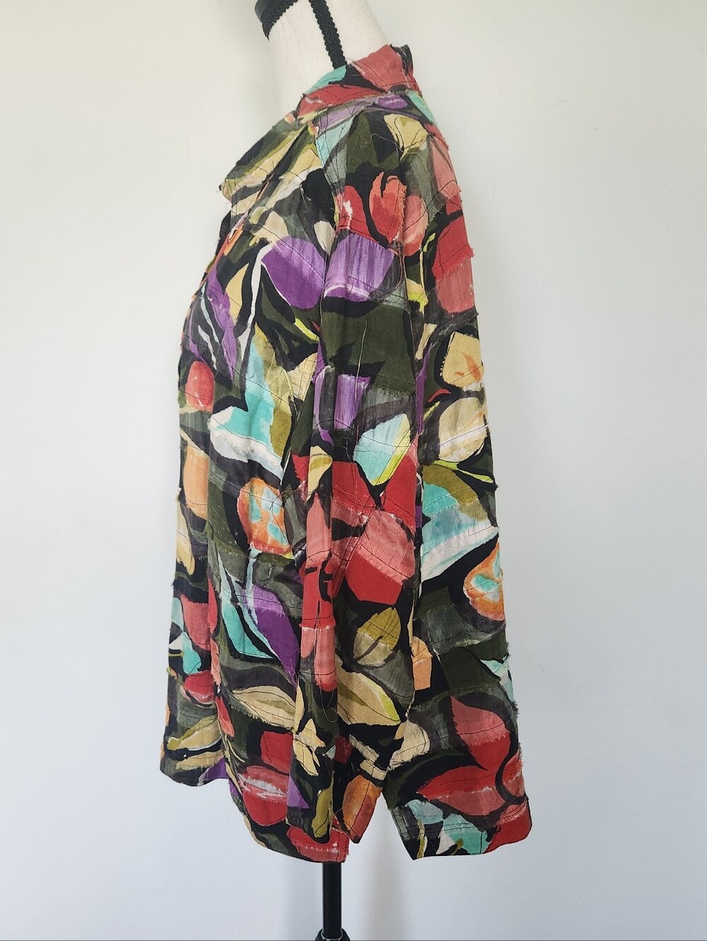 Chico's Artistic Floral Print Silk Linen Blend Jacket Size 3 (XL) – Lined - Picture 3 of 10